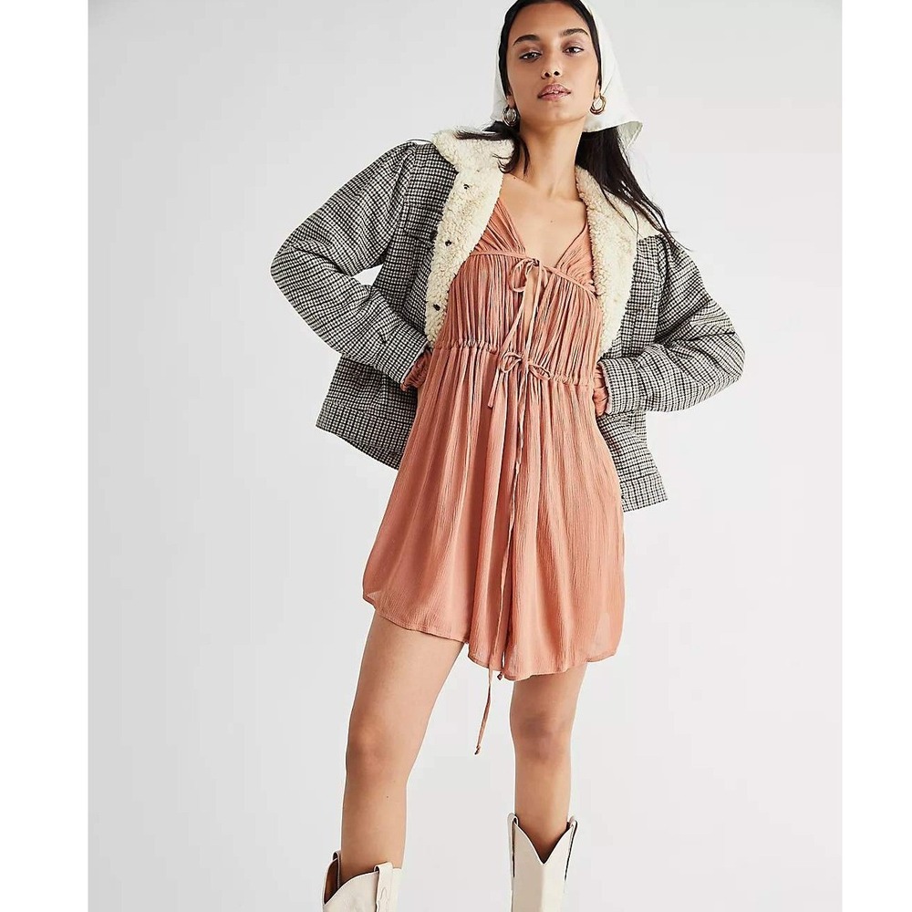 Free People Zinnia Tiered Flowy Draping Endless Summer Tunic Doe Brown XS
